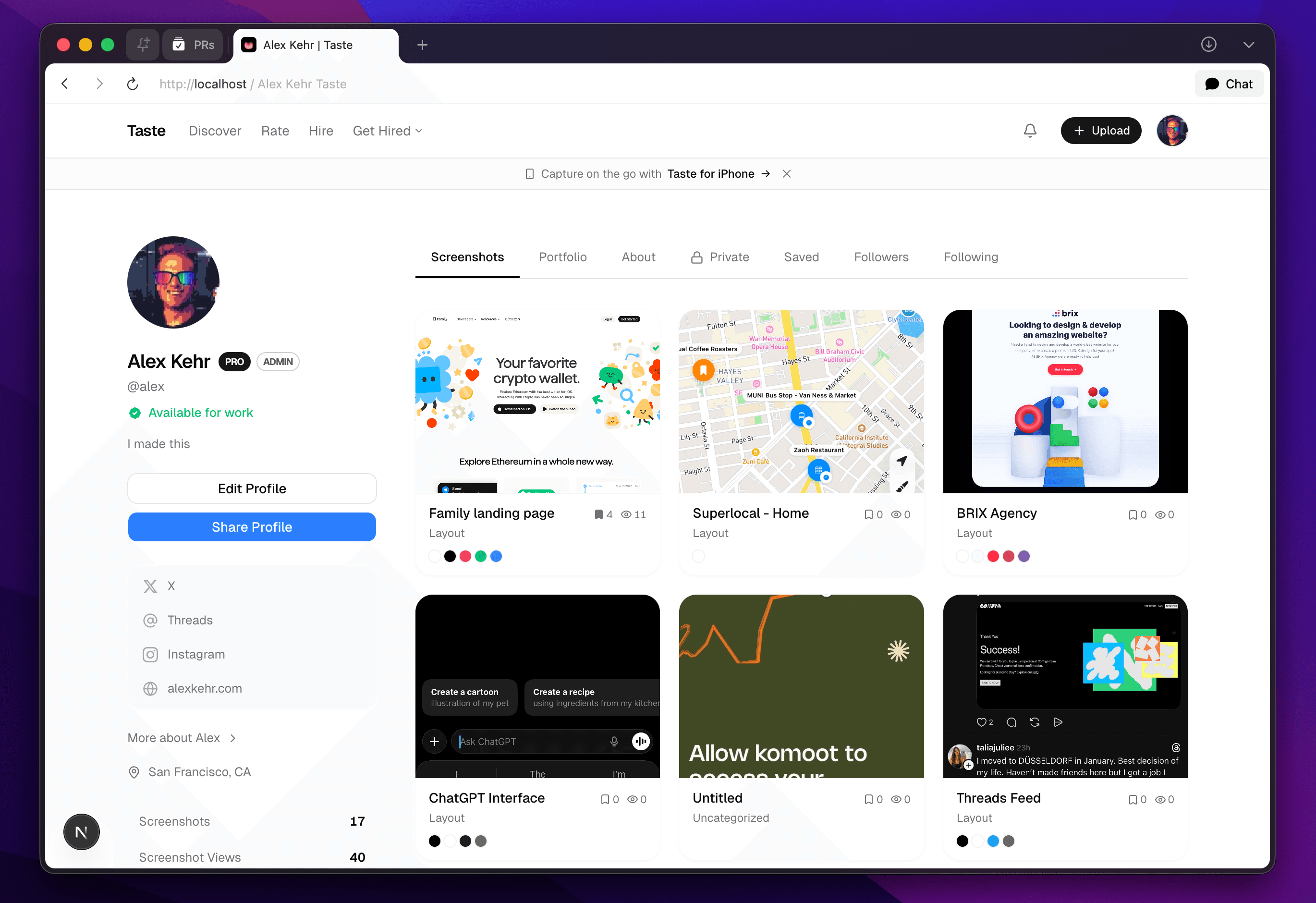 Taste web app — home