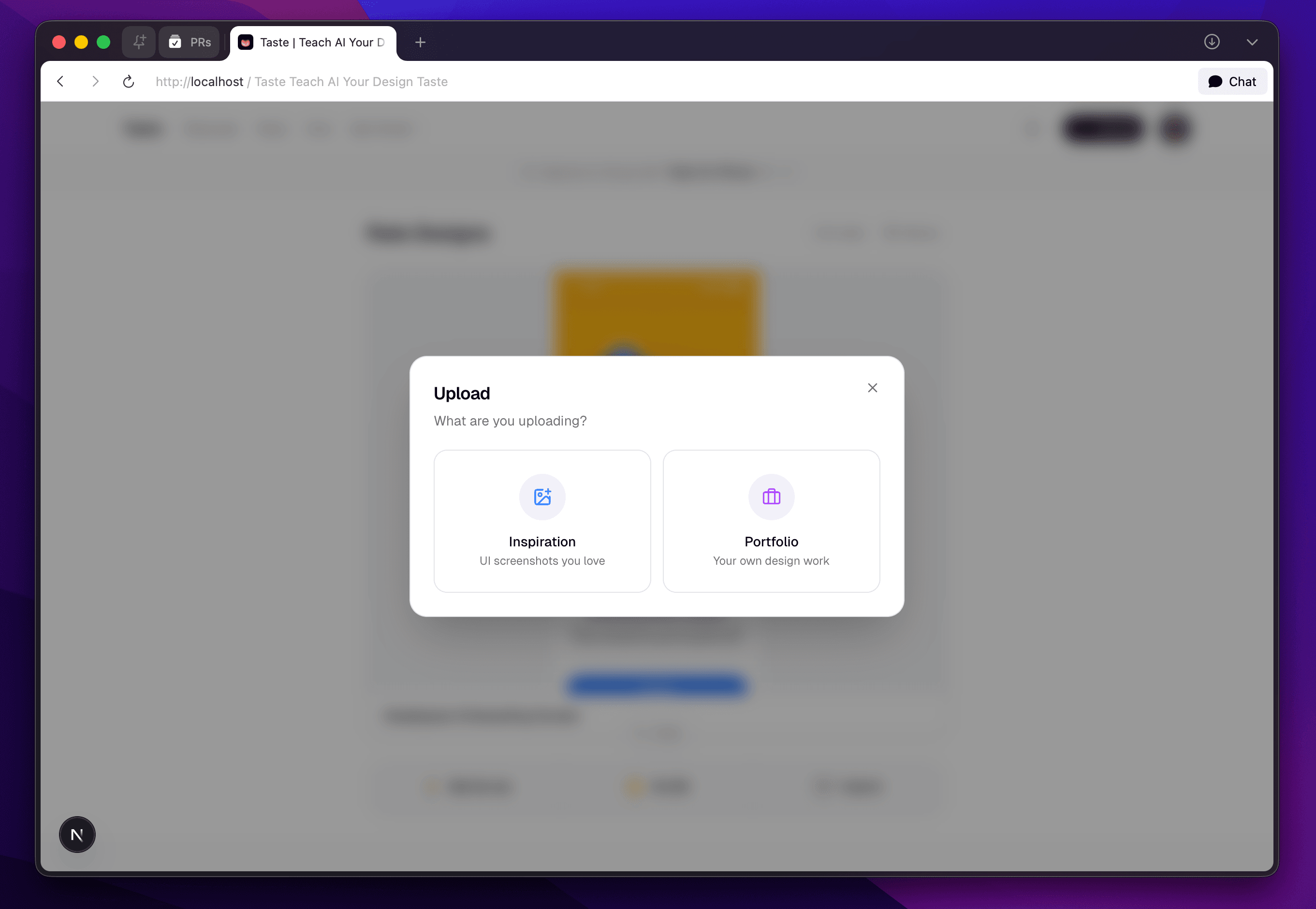 Taste web upload product screenshot