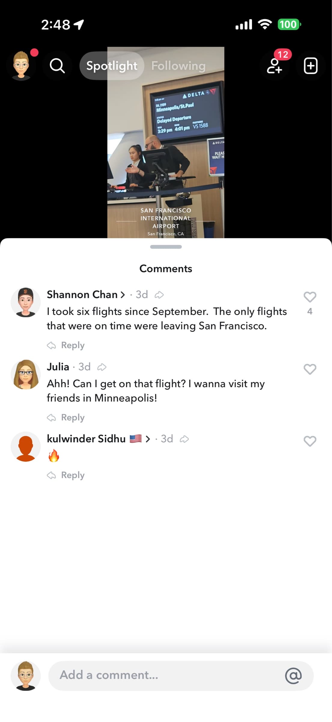 Snapchat Spotlight Comments